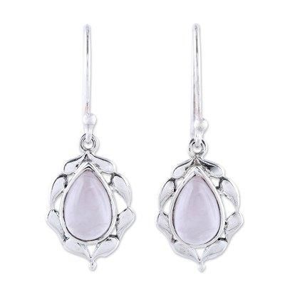 Circled by Paisleys,'Paisley Motif Rose Quartz Dangle Earrings from India'