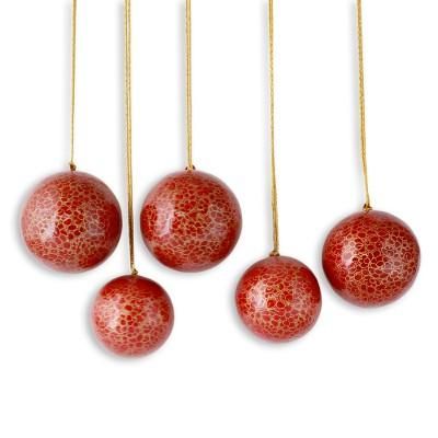 Papier mache ornaments, 'Christmas Cheer' (set of 5)