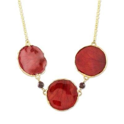 Harvest Rose,'Garnet and Gold Plated Natural Rose Petal Pendant Necklace'