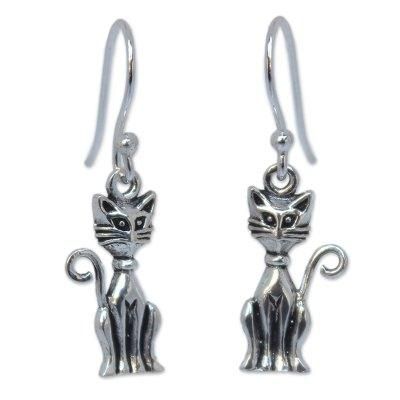 'Feline Fantasy' - Sterling Silver Cat Earrings