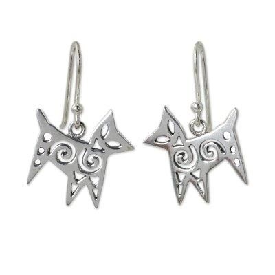 Sterling silver dangle earrings, 'Chic Cat'