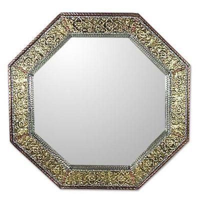 'Golden Floral Cloud' - Golden Repouss?? Wall Mirror Handmade in India