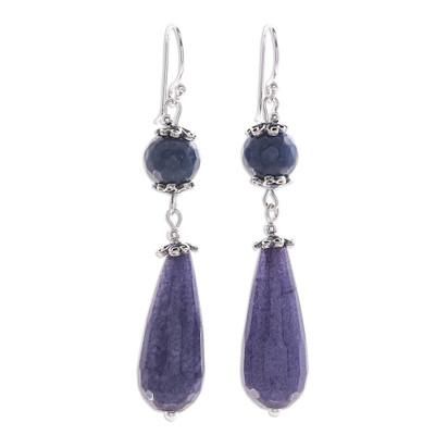 Midnight Rain,'Hand Threaded Blue Agate Dangle Earrings from Thailand'