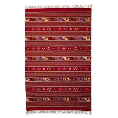 Scarlet Paths,'Zapotec wool rug (6.5x10)'