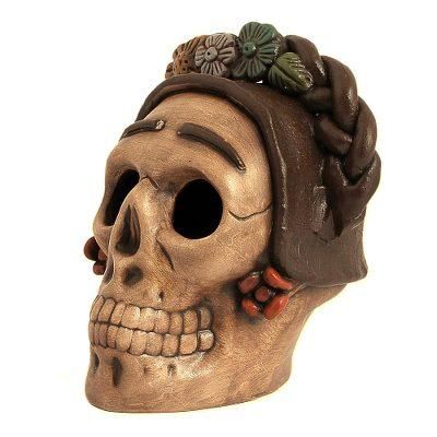 Honoring Frida,'Handcrafted Ceramic Skull Figurine Honoring Frida Kahlo'