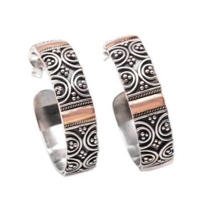 Semicircle Loops,'Circle Motif Gold Accented Sterling Silver Earrings'