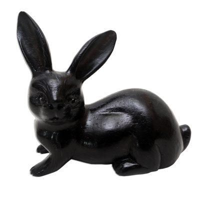 Wise Rabbit in Black,'Hand Painted Suar Wood Rabbit Figurine'