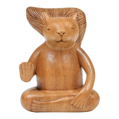 'Hand-Carved Wood Sculpture of Meditating Squirrel from Bali'