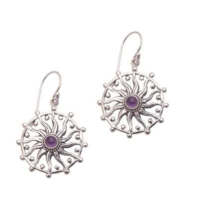 Regal Rays,'Sun Motif Amethyst Dangle Earrings from Bali'