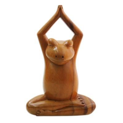 Toward the Sky Yoga Frog,'Wood sculpture'