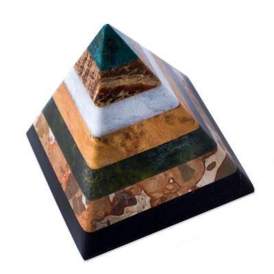 'Be Positive' - Good Energy Gemstone Pyramid Sculpture from Peru