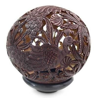 Elegant Peacock,'Handcrafted Coconut Shell Sculpture'