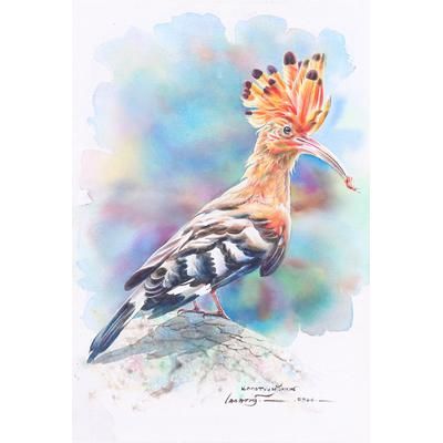Eurasian Hoopoe,'Realistic Watercolor Painting of Eurasian Hoopoe Bird'