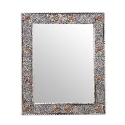 'Celebration' - Brass Repouss?? Mirror Artistmade With Glass Gems