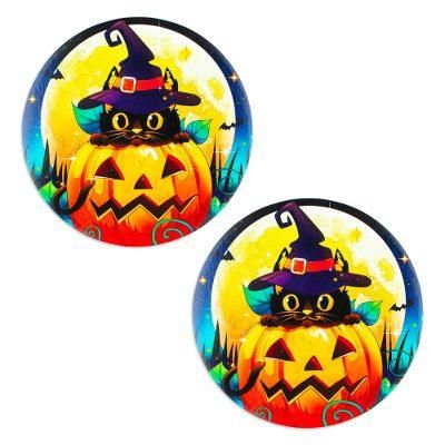 Feline Halloween,'Pair of Artisan Crafted Wood Decoupage Coasters from Mexico'
