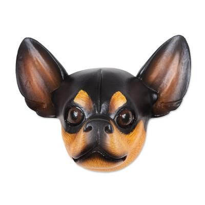 Courageous Black Chihuahua,'Wood mask'