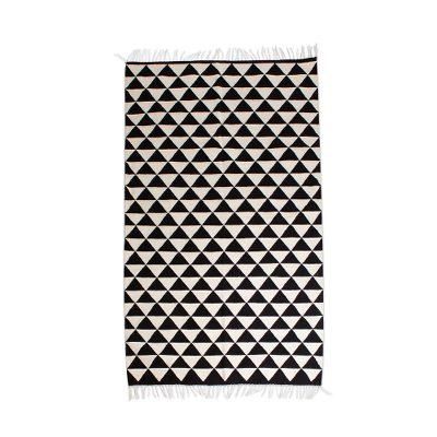 Mountains of Teotitlan,'Hand Woven Black and Ecru Wool Area Rug'