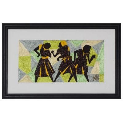 Geometric Dance,'Handmade Dance-Themed Silk Wall Art from Ghana'