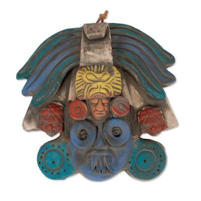 Colorful Ah Puch,'Ah Puch Ceramic Wall Mask Crafted in Mexico'