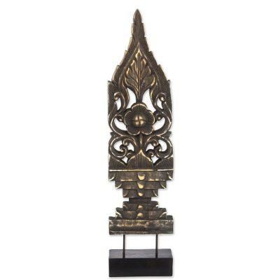 Royal Flowers,'Hand Made Wood Floral Sculpture Gold Tone from Thailand'