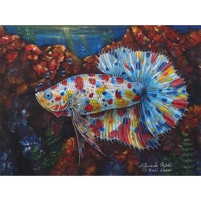 Spiky Rainbow Betta,'Signed Original Rainbow Betta Fish Painting from Bali'