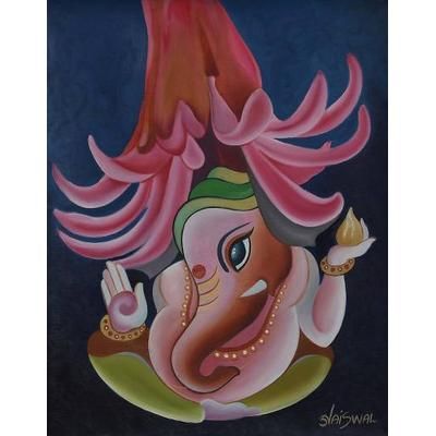 Benevolent Vinayak,'Oil Expressionist Painting of Vinayak from India'