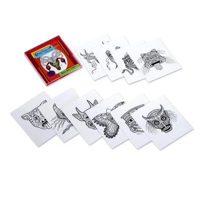 Mexican Masks Collection,'10 Coloring Postcards Set of Fantastical Mexican Masks'