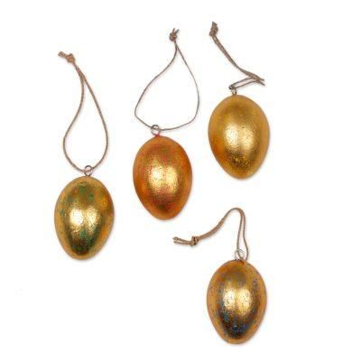 Golden Eggs,'Four Gold Tone Albesia Wood Egg Shaped Ornaments from Bali'