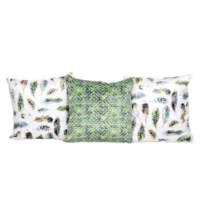 Feather Glory,'Set of 3 Printed Feather and Geometric Cushion Covers'