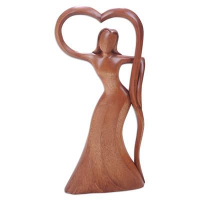 Woman Celebrating,'Abstract Woman Wood Statuette Hand Carved in Indonesia'