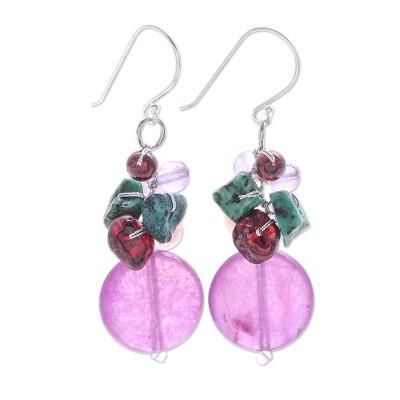 Grape Lover,'Quartz and Cultured Pearl Dangle Earrings'