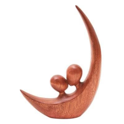 Crescent Pair,'Romantic Handcrafted Suar Wood Statuette'