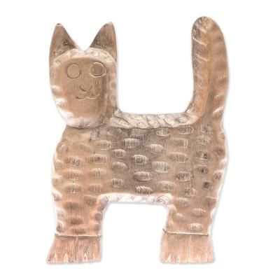 The Cat,'Distressed Raintree Wood Cat Sculpture from Thailand'