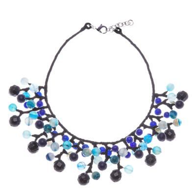 Sea Bubbles,'Blue and Black Multi-Gemstone Waterfall Choker Necklace'
