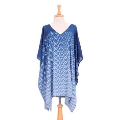 Thai Rain in Dark Blue,'Hand Made Tie-Die Rayon Caftan'