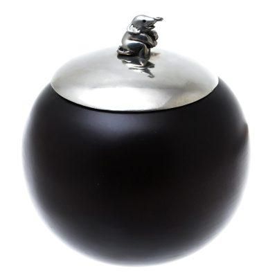 'Elephant-Themed Wood and Pewter Decorative Jar (4 inch)'