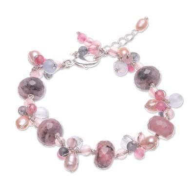 Autumn Rose,'Chic Rhodonite Cultured Pearl and Quartz Beaded Bracelet'