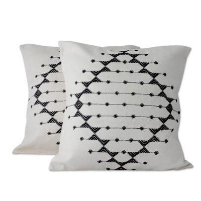 Cotton cushion covers, 'Monochrome Galaxy' (pair)