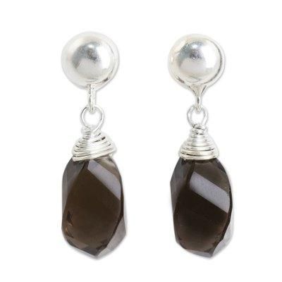 Smoky quartz dangle earrings, 'From Chiang Mai with Love'