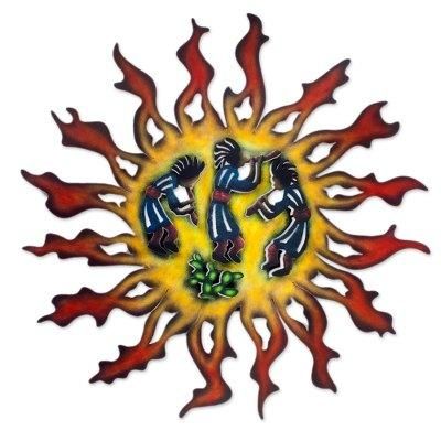 Steel wall art, 'Sun Dancers' - Collectible Kokopelli Steel Wall Art