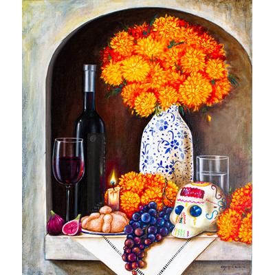 Offering,'Signed Stretched Oil Still Life Painting from Mexico'