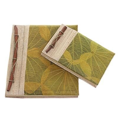 Autumn Spirit in Olive,'Handcrafted Pair of Rice Paper Notebooks from Indonesia'