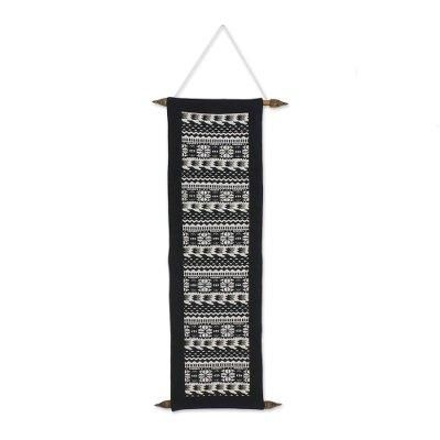 Pattern Statement,'Black and White Patterned Woven Wall Hanging'