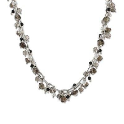 Thai Magic,'Smoky Quartz and Pearl Beaded Necklace from Thailand'