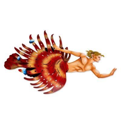 Lionfish Merman,'Steel Wall Decor of Merman with Lionfish Tail from Mexico'