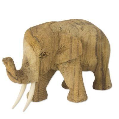 Blissful Day,'Hand Crafted Rain Tree and Ivory Wood Elephant Statuette'