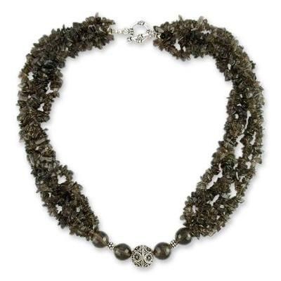 Smoky quartz beaded necklace, 'Dreams'
