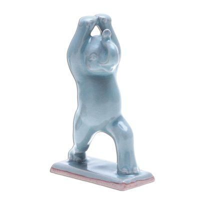 'Hand Made Celadon Ceramic Elephant Yoga-Themed Figurine'