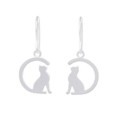 Long-Tailed Cat,'Sterling Silver Cat Dangle Earrings from Thailand'