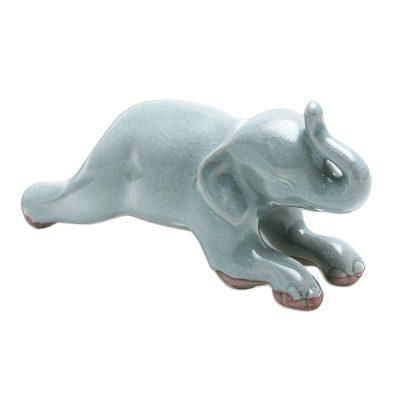 Elephant Plank Pose,'Handmade Ceramic Elephant Yoga-Themed Figurine'